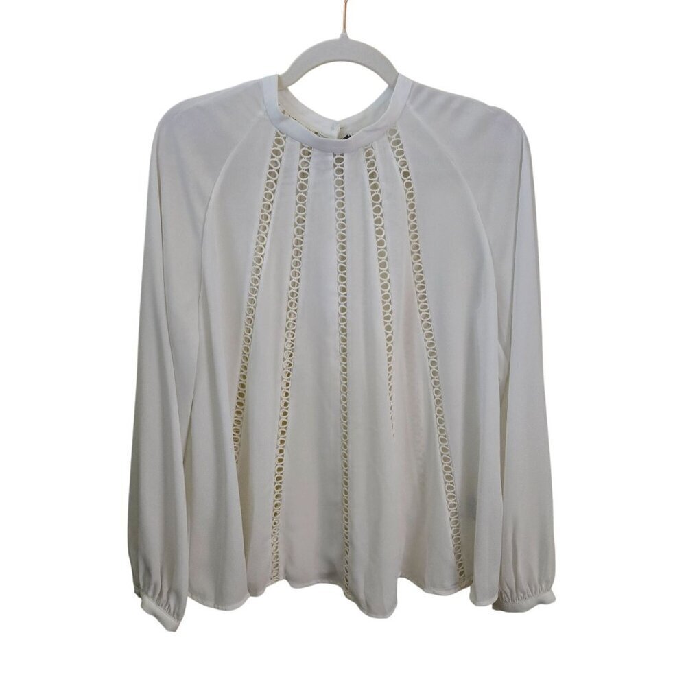 Les Petites Paris Ivory Open Crochet Detail Balloon Sleeve Blouse Size M
